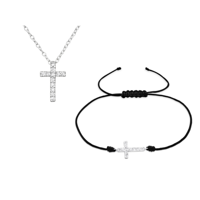 Set náramek + řetízek Křížek + dárková krabička 2278 stříbrná, stříbro