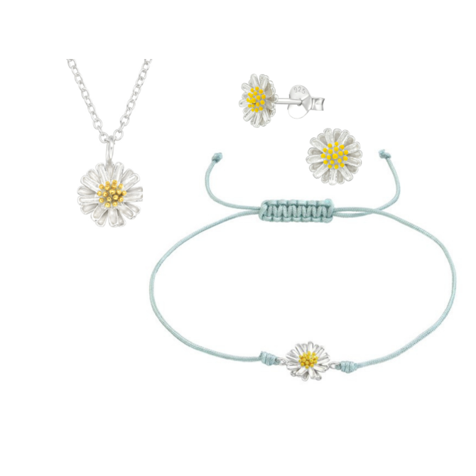 Set náramek + řetízek + náušnice Kopretina + dárková krabička 2587 stříbrná, stříbro