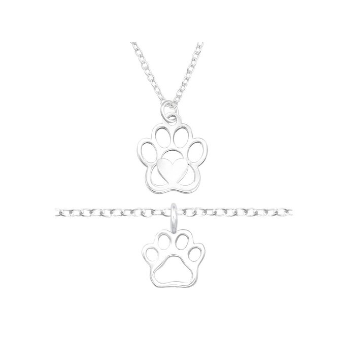 Set řetízek + náramek Tlapka + dárková krabička 2805 stříbrná, stříbro