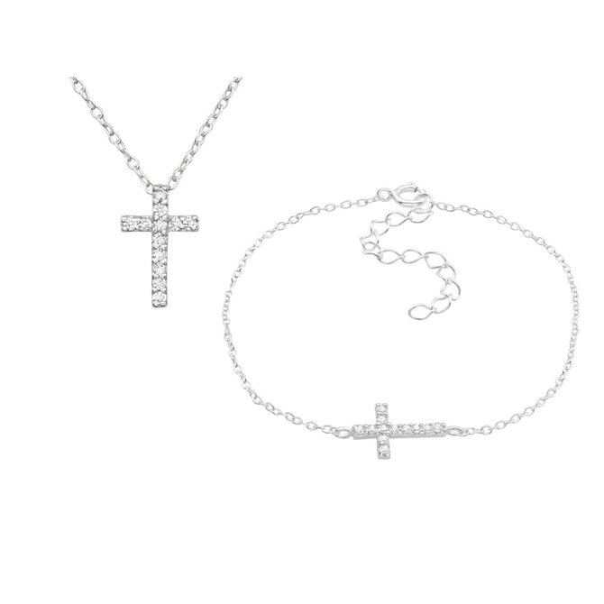 Set náramek Křížek se zirkony + řetízek Křížek + dárková krabička 2986 stříbrná, stříbro