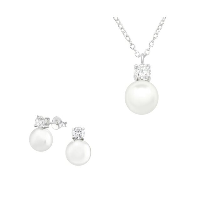 Set řetízek + náušnice Perly&Zirkon + dárková krabička 2266 stříbrná, stříbro