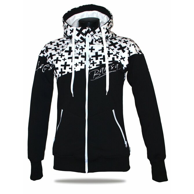 Dámská softshell bundomikina s kapucí na zip Barrsa Double Soft Script White Cross/Black/White