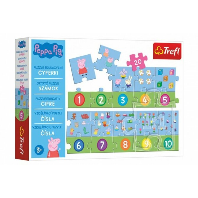 Trefl Puzzle vzdělávací Čísla Prasátko Peppa/Peppa Pig 20 dílků 117x19,5cm v krabici 33x23x6cm