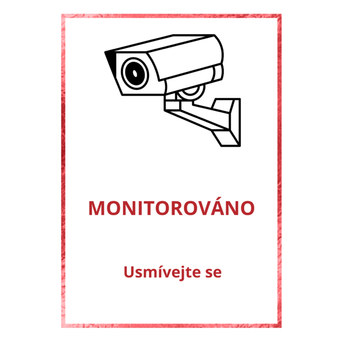 Plechová cedule Monitorováno Velikost: A5 (20 x 15 cm)