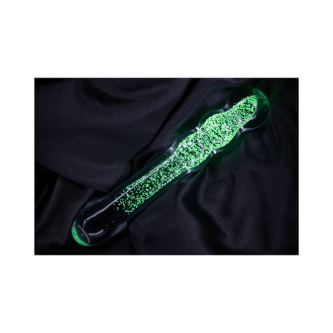 Chakra Original  Dildo svítící Wave, barva bílá - zelená pevné sklo,  18 x 3,5 cm