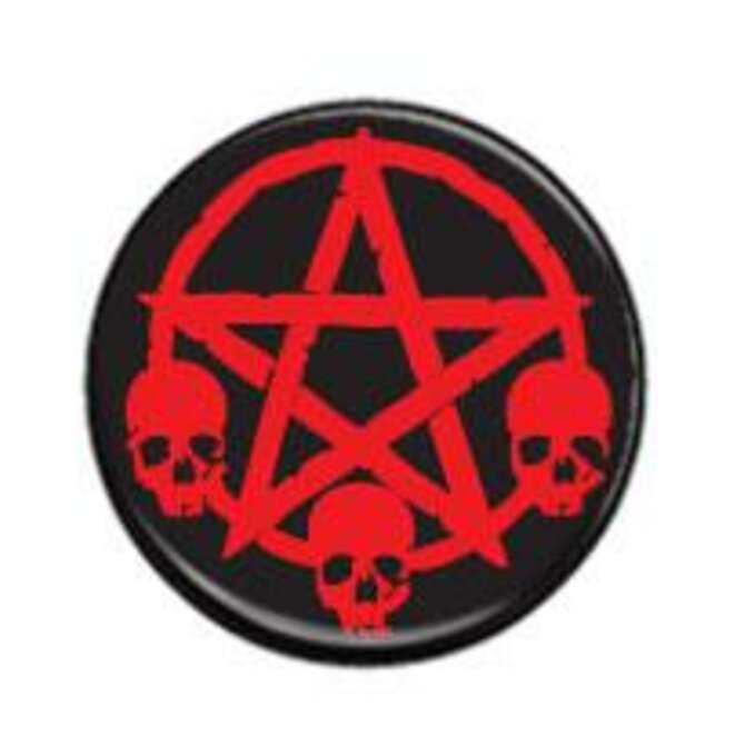 Pentagram se třemi lebkami (červený) - button