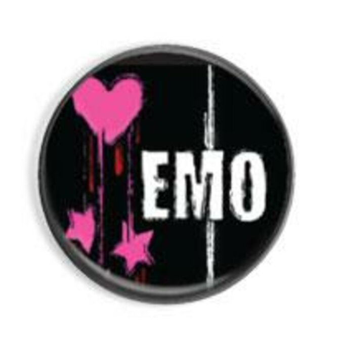 Emo (růžová na černém pozadí) - button