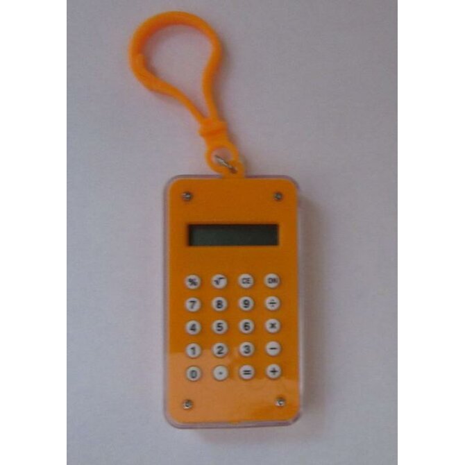 Oranžová kalkulačka s hlavolamem - přívěsek na klíče