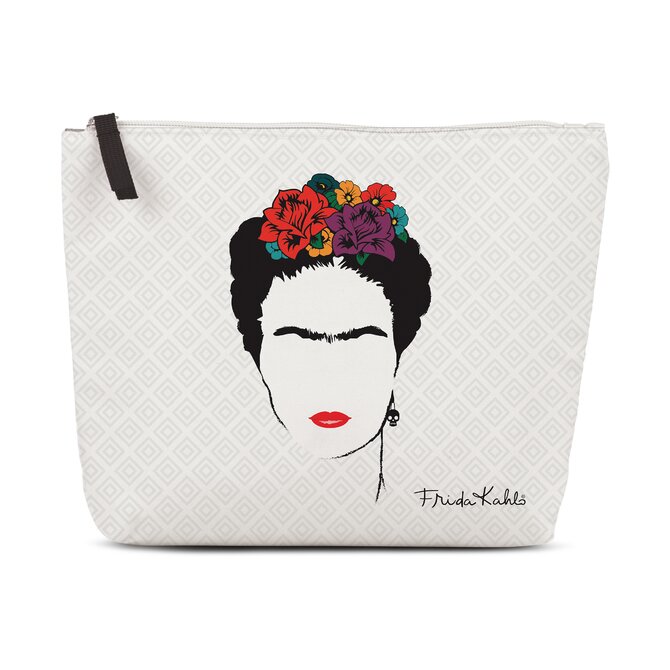 Kosmetická taška Frida Kahlo L bílá, Textil