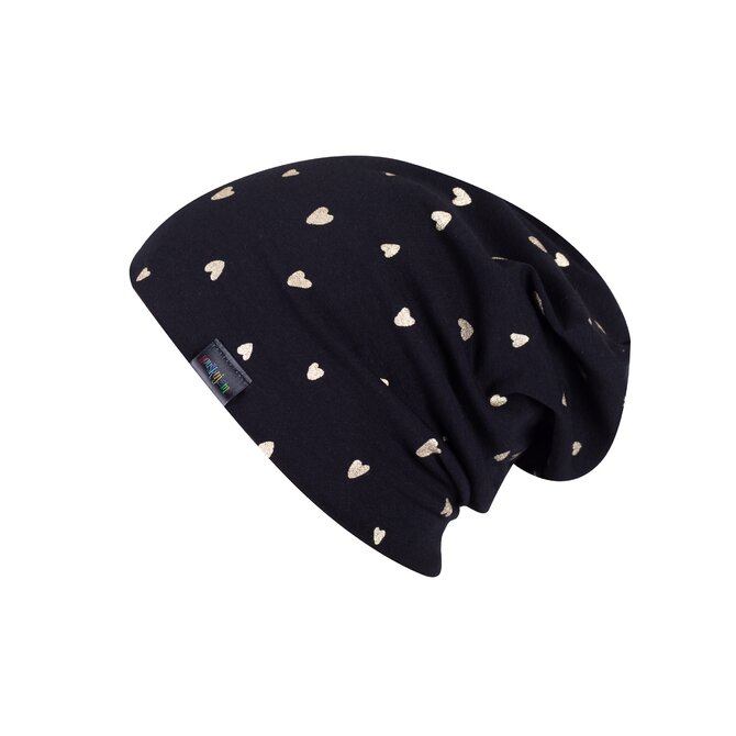 Ebbie Bavlněná čepice Beanie - ZLATÁ SRDÍČKA NA ČERNÉ Velikost: 54 54