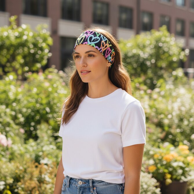 Ebbie Bavlněná čelenka s gumičkou - PASTELOVÁ SRDÍČKA Hladký úplet