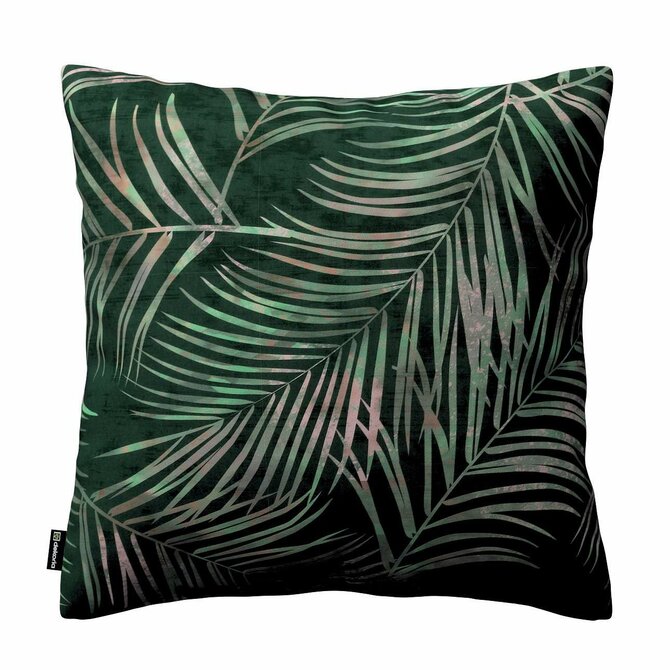 Dekoria Kinga - potah na polštář jednoduchý, stylizované palmové listy na zeleném podkladu, 50 × 50 cm, Velvet, 704-21