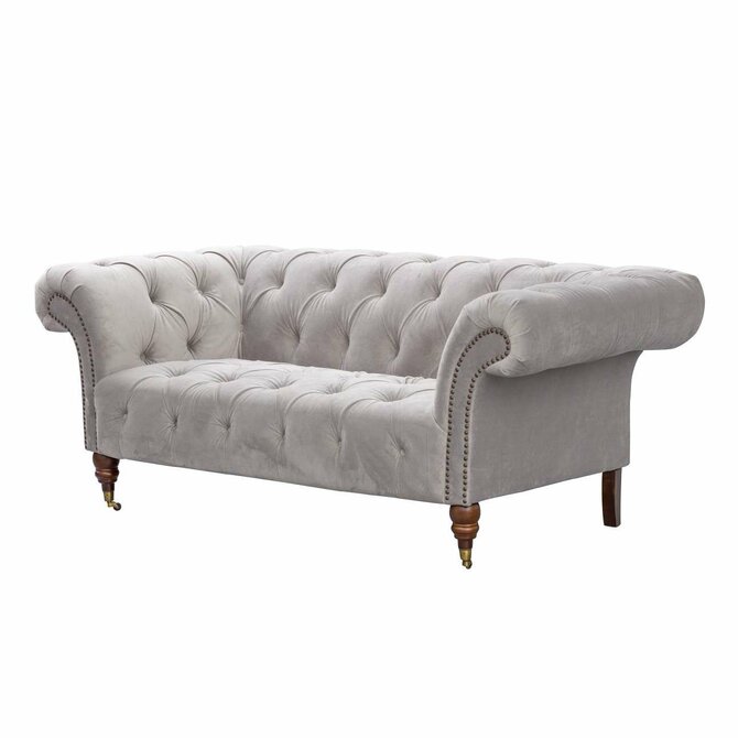 Dekoria Pohovka Chesterfield Glamour Velvet Light Grey 2-místná, 187 x 94 x 74 cm