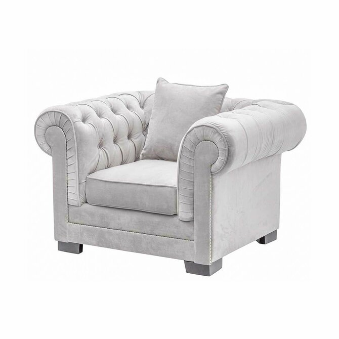 Dekoria Křeslo Chesterfield Classic Velvet Light Grey 118x96x77cm, 118 x 96 x 77 cm