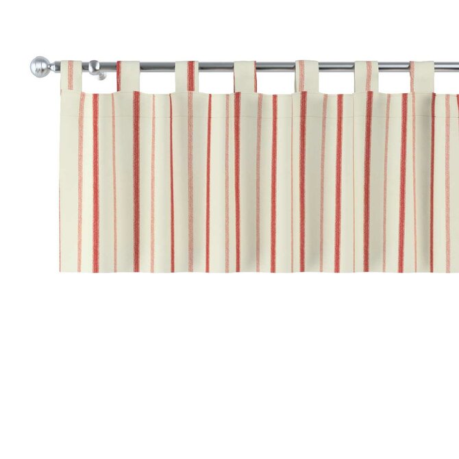 Dekoria Lambrekin na poutkách, režný podklad, červené pásky, 130 x 40 cm, Avignon, 129-15