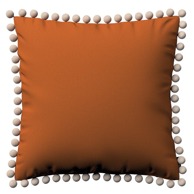 Dekoria Věra - potah na polštář ozdobné bambulky po obvodu, rezavá, 45 x 45 cm, Cotton Panama, 702-42