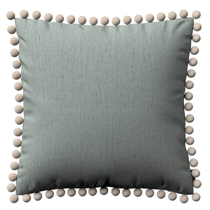 Dekoria Věra - potah na polštář ozdobné bambulky po obvodu, světle šedá , 45 x 45 cm, Linen, 159-10