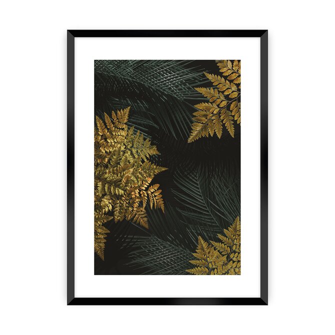 Dekoria Plakát Golden Leaves II, 50 x 70 cm, Zvolit rámek: Černý