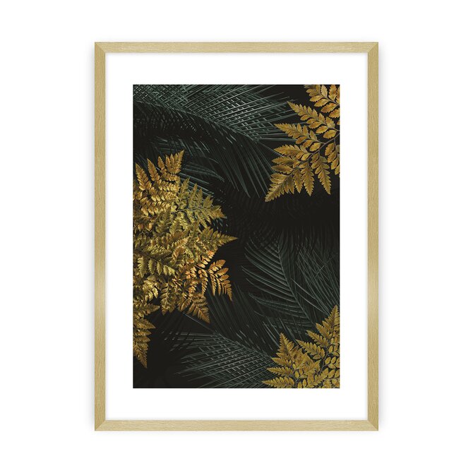 Dekoria Plakát Golden Leaves II, 50 x 70 cm, Zvolit rámek: Zlatý