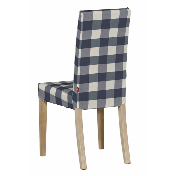 Dekoria Potah na židli IKEA  Harry, krátký, tmavě modrá kostka velká, židle Harry, Quadro, 136-03