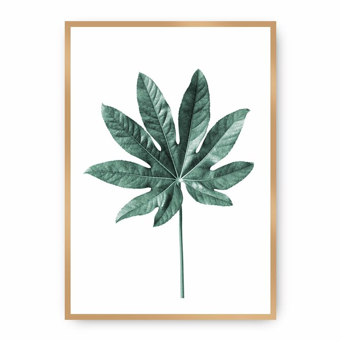 Dekoria Plakát  Leaf Emerald Green, 50 x 70 cm, Ramka: Złota