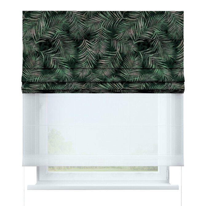 Dekoria Římská roleta Duo, stylizované palmové listy na zeleném podkladu, 130 x 170 cm, Velvet, 704-21