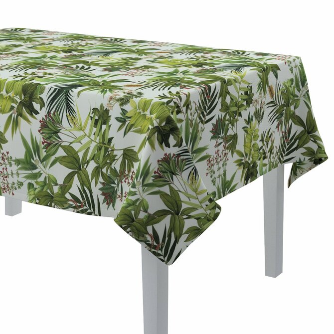 Dekoria Ubrus obdélníkový, zielono-czerwona rośliność na białym tle, 130 x 130 cm, Tropical Island, 143-69