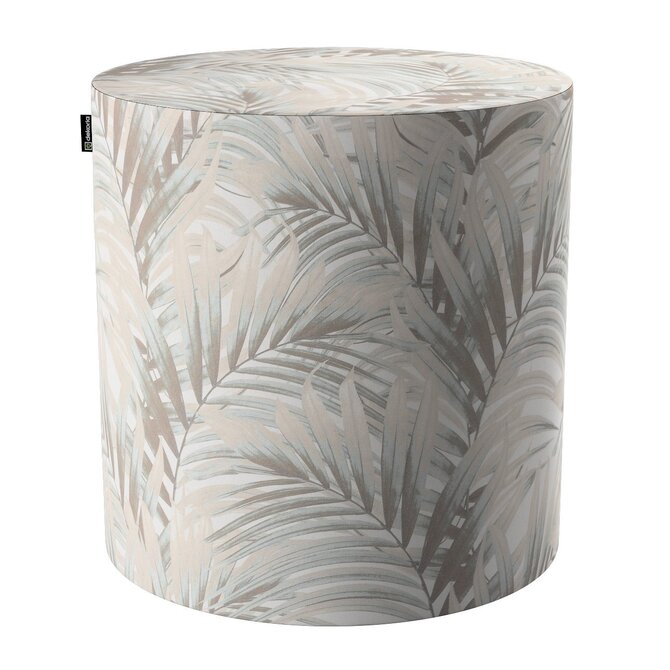 Dekoria Sedák Barrel- válec pevný,  d40cm, výška 40cm, béžovo-krémové palmové listy bílém podkladu, ø40 cm x 40 cm, Gardenia, 142-14