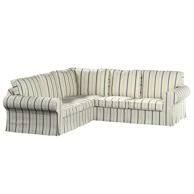 Dekoria Potah na pohovku IKEA  Ektorp rohová, režný podklad, světle modré pásky, pohovka Ektorp rohová, Avignon, 129-66