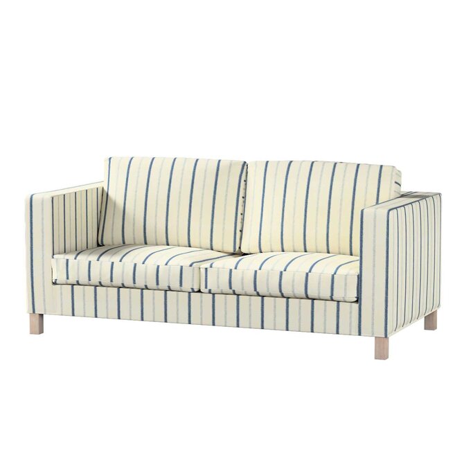 Dekoria Potah na pohovku IKEA  Karlanda rozkládací, krátký, režný podklad, světle modré pásky, pohovka Karlanda rozkládací, Avignon, 129-66