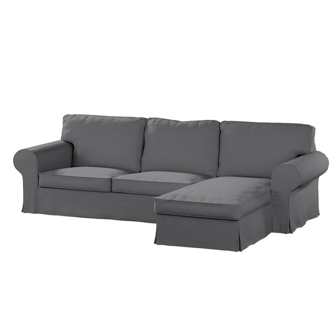 Dekoria Potah na pohovku IKEA Ektorp 2-místná s lenoškou, tmavě šedá, pohovka 2-míst. + šezlong, Teddy, 702-83