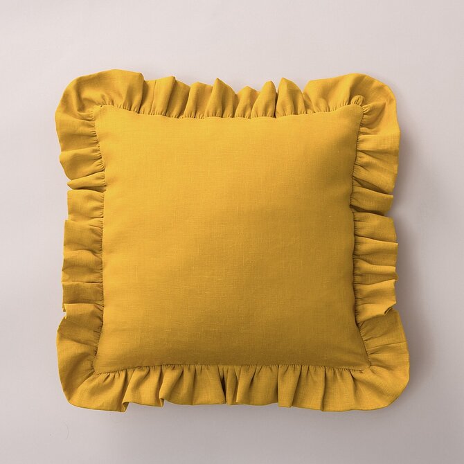 Dekoria Potah na polštář Paula s volánem, medová, 45 x 45 cm, Linen, 159-14