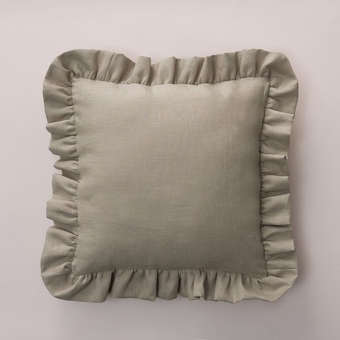 Dekoria Potah na polštář Paula s volánem, šedo-béžová, 45 x 45 cm, Linen, 159-15