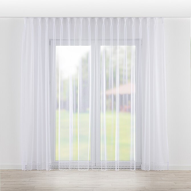 Dekoria Záclona na dvojitých hačcích flex, bílá se vzorem, Voile - Voál, 186-50