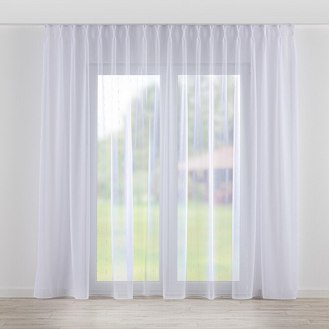 Dekoria Záclona na dvojitých hačcích flex, bílá se vzorem, Voile - Voál, 186-74
