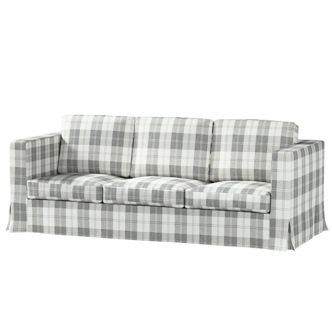 Dekoria Potah na pohovku IKEA  Karlanda 3-místná nerozkládací, dlouhý, šedo - bílá kostka , pohovka Karlanda 3-místná, Edinburgh, 115-79