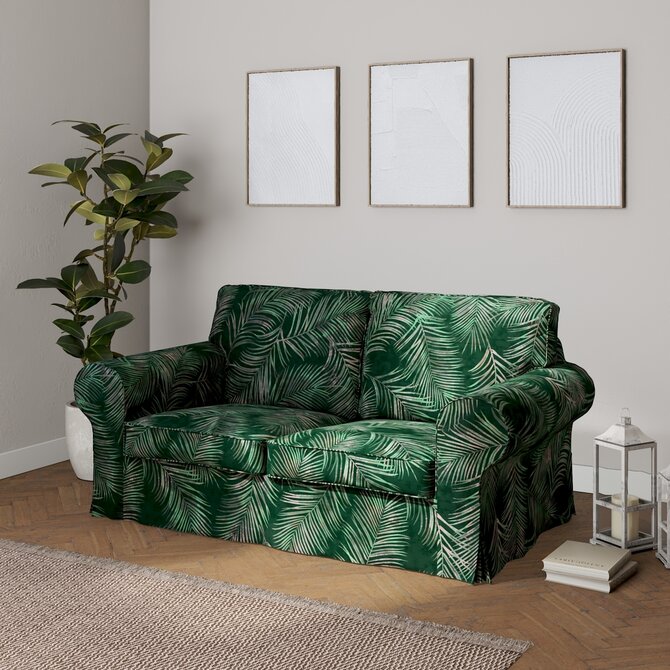 Dekoria Potah na pohovku IKEA  Ektorp 2-místná, rozkládací, STARÝ MODEL, stylizované palmové listy na zeleném podkladu, pohovka Ektorp 2-místná rozkládací, Velvet, 704-21