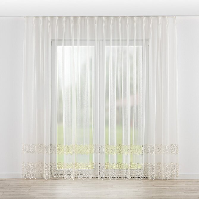 Dekoria Záclona na dvojitých hačcích flex, bílá se vzorem, Voile - Voál, 186-47