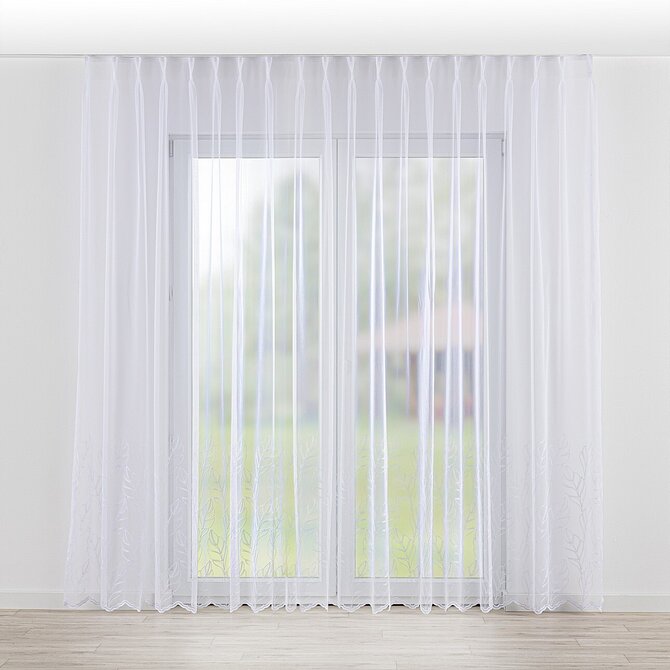 Dekoria Záclona na dvojitých hačcích flex, bílá se vzorem, Voile - Voál, 186-54