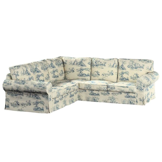 Dekoria Potah na pohovku IKEA  Ektorp rohová, pozadí režné, světle modré postavy, pohovka Ektorp rohová, Avinon, 132-66