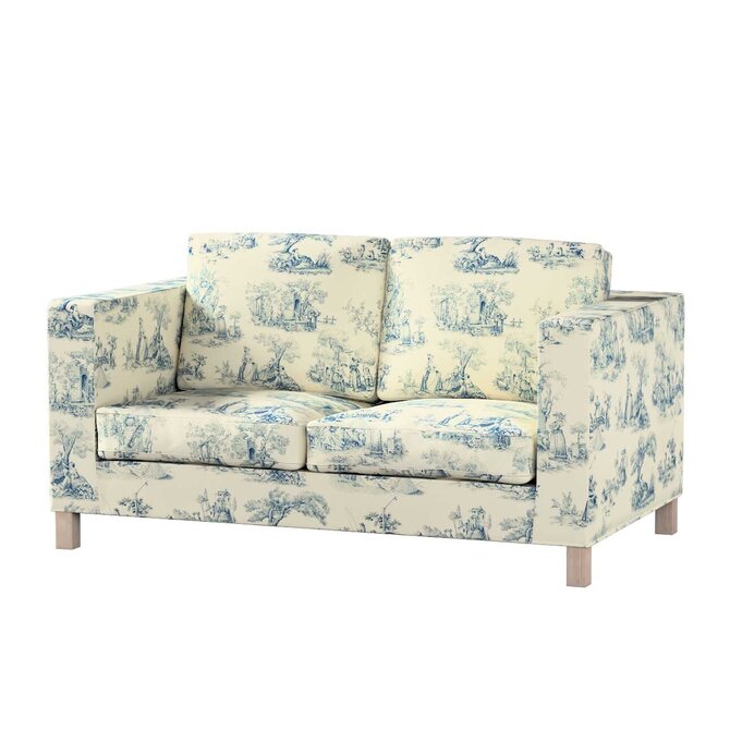Dekoria Potah na pohovku IKEA  Karlanda 2-místná, krátký, pozadí režné, světle modré postavy, pohovka Karlanda 2-místná, Avinon, 132-66