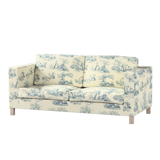 Dekoria Potah na pohovku IKEA  Karlanda rozkládací, krátký, pozadí režné, světle modré postavy, pohovka Karlanda rozkládací, Avinon, 132-66