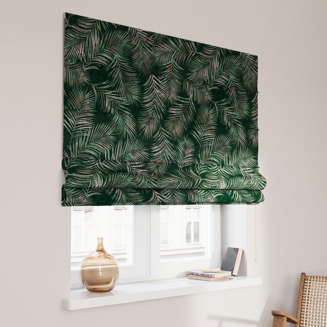 Dekoria Římská roleta Capri, stylizované palmové listy na zeleném podkladu, Velvet, 704-21