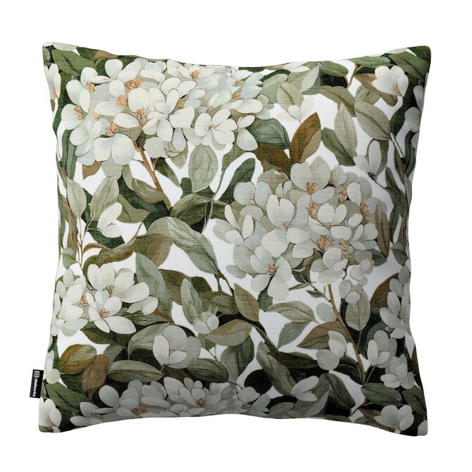 Dekoria Kinga - potah na polštář jednoduchý, zelené listy na bílém podkladu, 50 x 50 cm, Botanic Viscose, 145-20