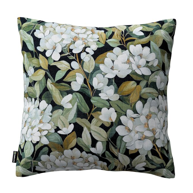 Dekoria Kinga - potah na polštář jednoduchý, světlé květy na černém podkladu, 43 x 43 cm, Botanic Viscose, 145-19