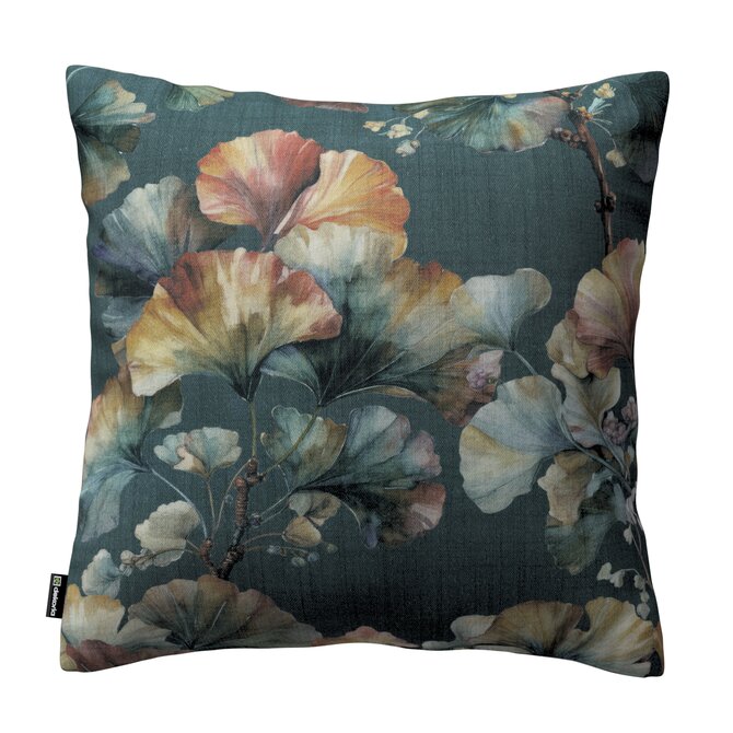 Dekoria Kinga - potah na polštář jednoduchý, listy jinanu na tmavě modrém podkladu, 43 x 43 cm, Botanic Viscose, 145-24