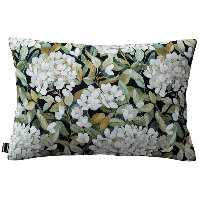 Dekoria Kinga - potah na polštář jednoduchý obdélníkový, světlé květy na černém podkladu, 47 x 28 cm, Botanic Viscose, 145-19