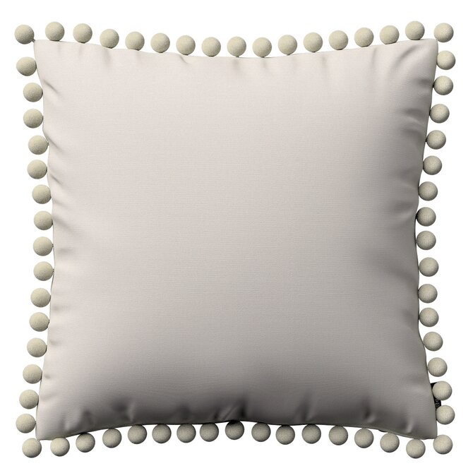 Dekoria Věra - potah na polštář ozdobné bambulky po obvodu, stříbrošedá, 45 x 45 cm, Cotton Panama, 702-45