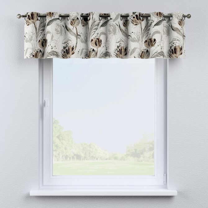 Dekoria Krátký závěs na kroužcích, květy na světle šedém podkladu, 260 x 40 cm, Botanic Viscose, 145-22