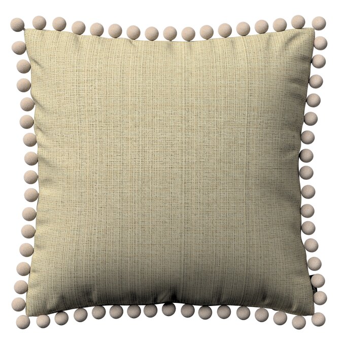 Dekoria Věra - potah na polštář ozdobné bambulky po obvodu, béžová, 45 x 45 cm, Living, 161-68
